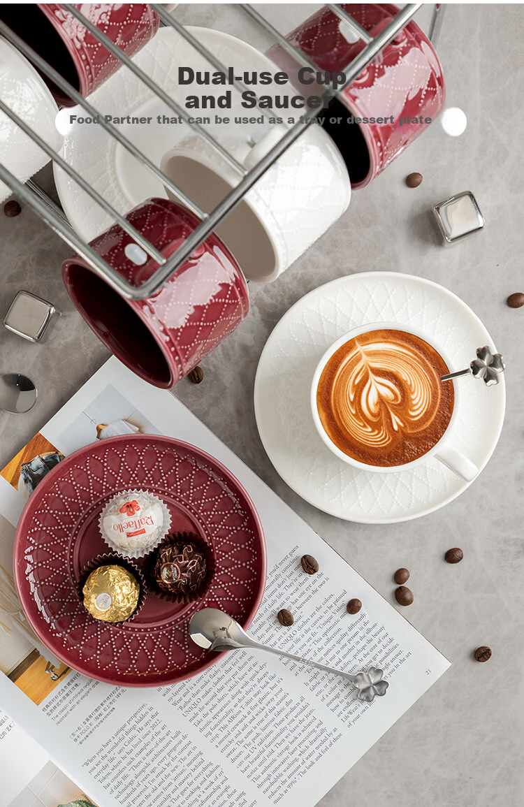Banwushenghuo High-End European Style Coffee Cup Set with Ceramic Cups And Saucers, Luxurious Afternoon Tea Cups for Office And Home Use 12