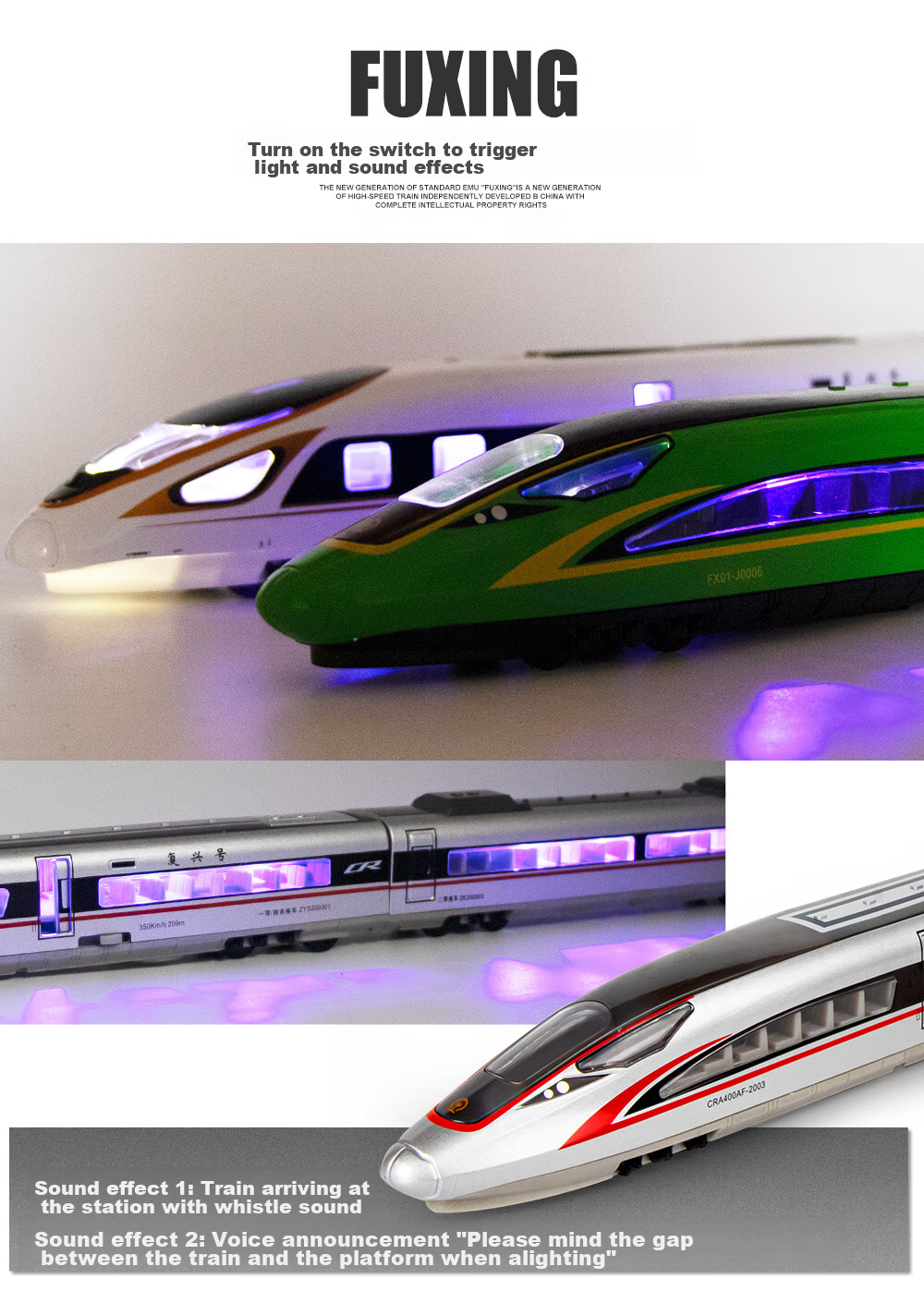 Heimanba Alloy Train Revival Double-Section Golden Dragon Electric Train, High-Speed Rail Children's Toy Model, Collectible Display Piece Gift 7
