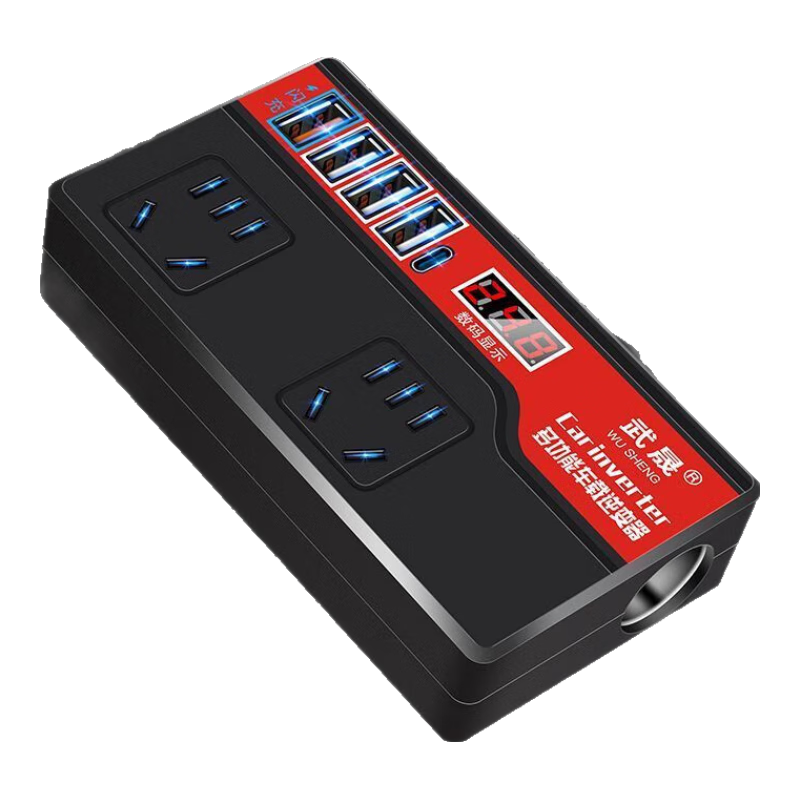 Kylie Car Power Inverter, Portable Converter, 12V/24V to 220V, QC3.0 Fast Charging, Type-C Display, Black