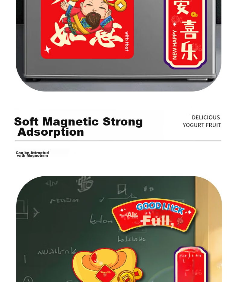 Aimohui Refrigerator Magnets, Soft Magnetic Fortune Attracting Stickers for Home Spring Festival Decoration, Full of Good Luck, Creative Stickers, Set of Six 7