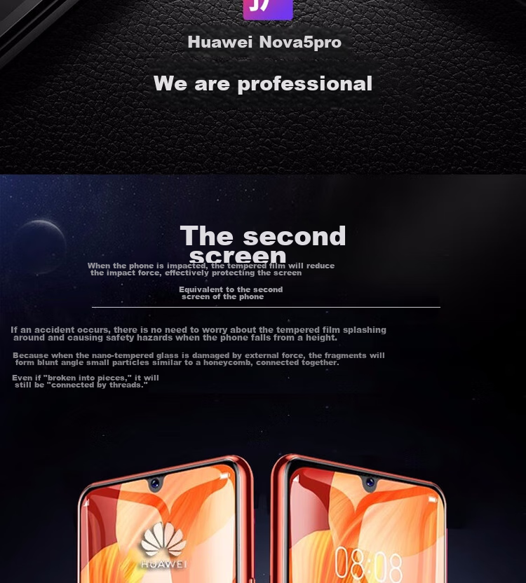 ESCASE [Compensation for Defective Products] Huawei Nova 5/5 Pro Tempered Glass Screen Protector, Phone Protective Film, Non-Full Screen Glass, High-Definition Clear Protective Front Film, HD No White Edge 2