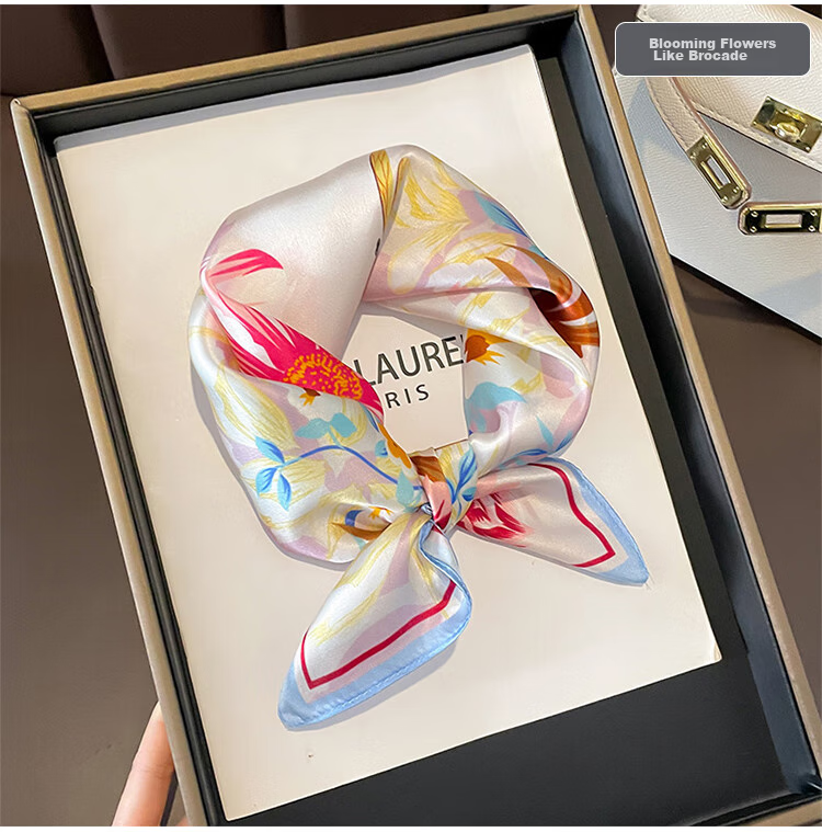 GLO-STORY Silk Scarf for Women, 53cm Mulberry Silk Small Square Scarf, French Vintage Versatile Neck Scarf, Gift Box Set WSJ334001 22