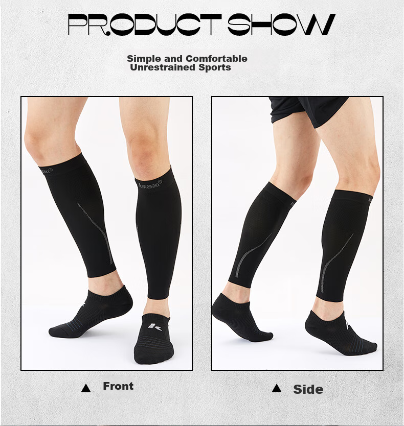 KAWASAKI Sports Leg Guards, Running Fitness Compression Socks, Basketball Football Shin Sleeves, A3433 Black M Size, Two-Pack 3