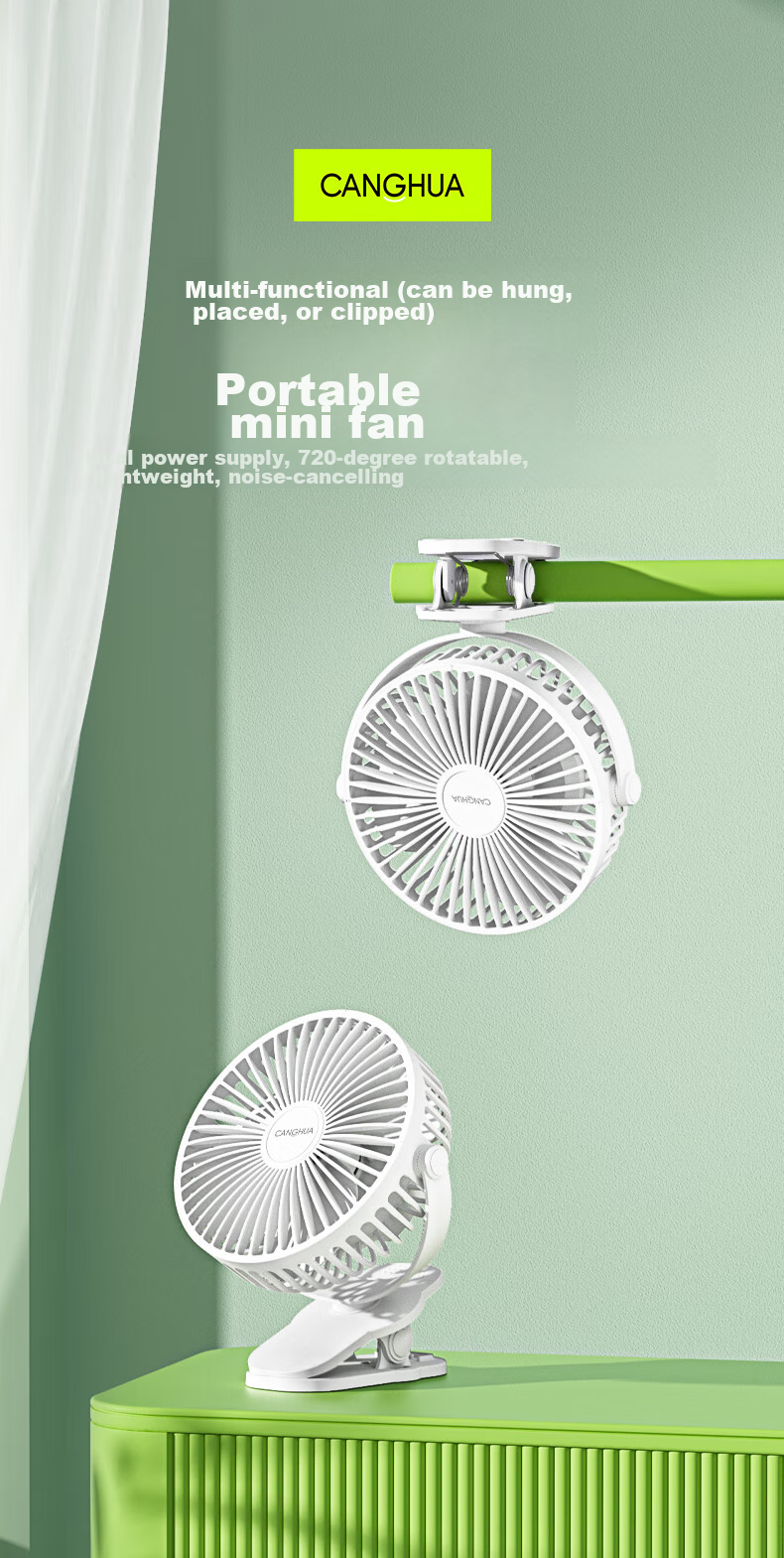 CangHua Desktop Fan, Small Fan, New Ultra-Quiet Air Circulator, Long Battery Life, Portable Clip-On, Car Cooling, Office, Student Dormitory Bed Hanging [Plug-In Version] 2