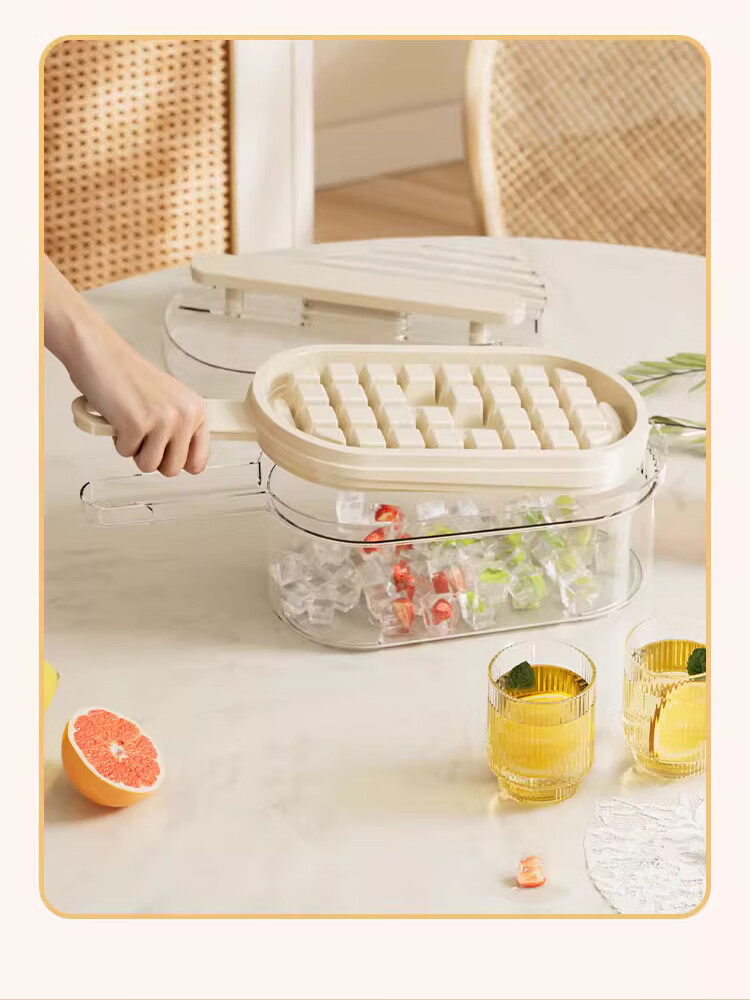 Jingmao Ice Cube Mold, Ice Tray, Freezer Mold, Ice Cube Maker with Storage Box, Double-Layer 56 Compartments, Includes Ice Scoop, Food Grade 8