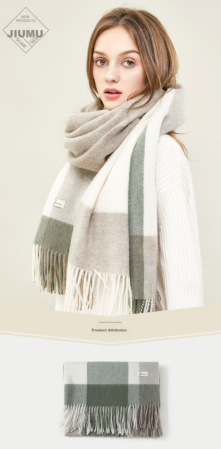JIUMU Pure Wool Scarf for Women, Autumn And Winter Neck Warmer, Ladies' Warm Shawl, Gift for Women on National Day Or Birthday, Gift Box Packaging 1