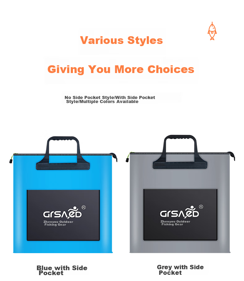 Grsaed Fishing Tackle Bag Handbag 48cm Multifunctional Waterproof Lightweight Fishing Tackle Bag Thickened Wear-Resistant Storage Live Fish Bucket Fishing Accessories Short Handle with Side Bag Gray 3
