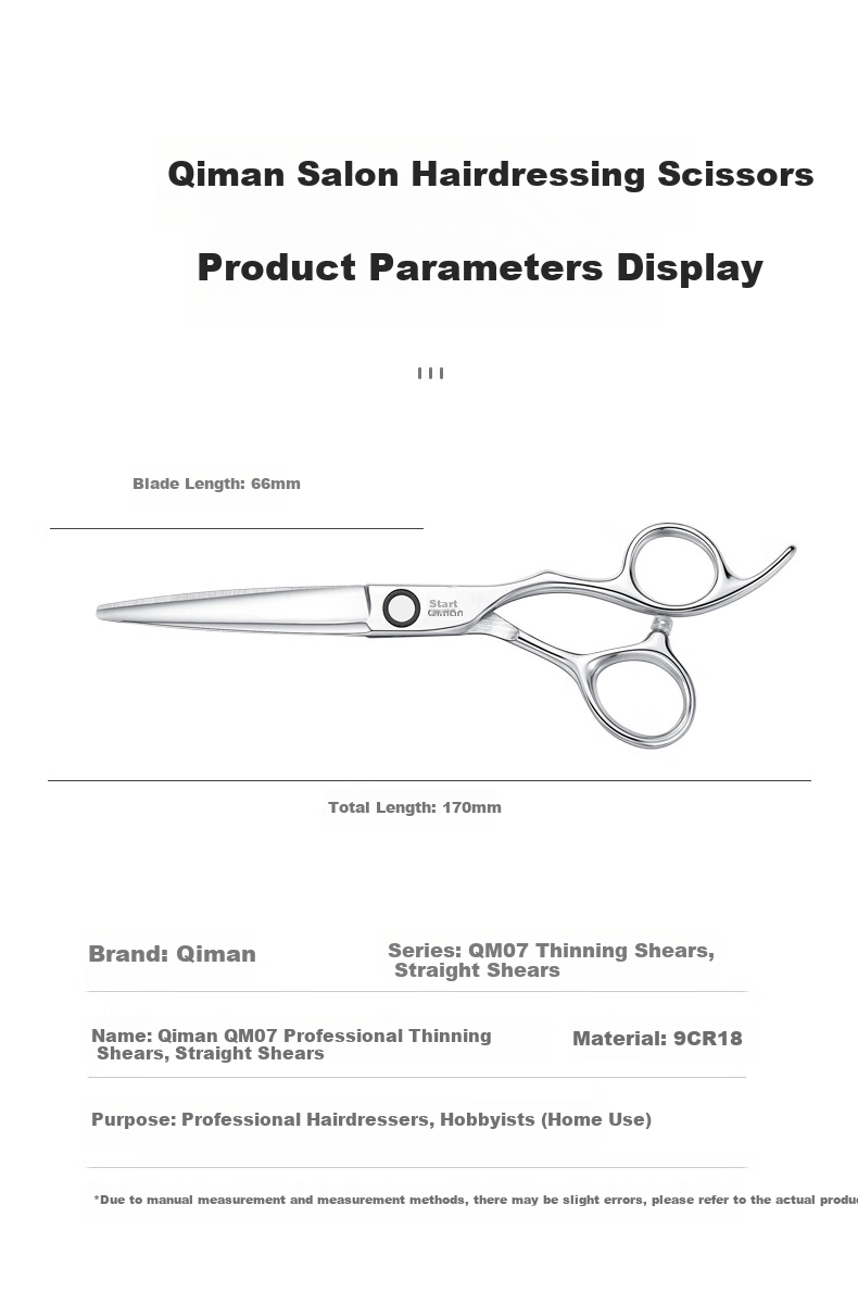 Qiman Professional Hair Cutting Scissors, Hair Trimming Scissors, Bangs Scissors, Straight Scissors, Sideburn Scissors, Salon And Home Use Thinning Scissors, Complete Set of Hair Cutting Tools QM06 Set 7
