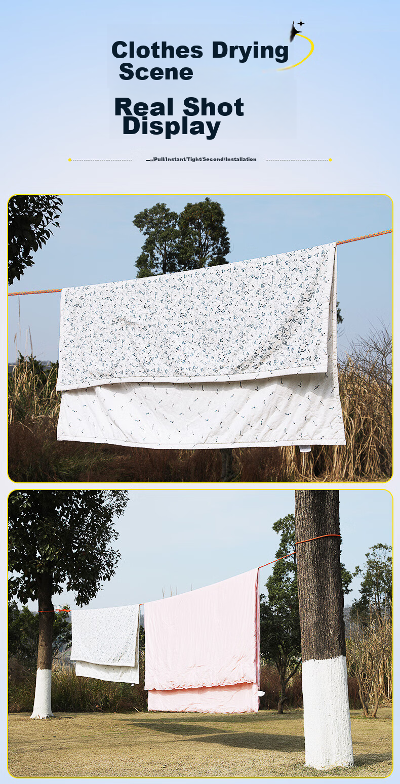 Kanle Outdoor Thickened Clothesline, Outdoor Quilt Drying Tool, Travel Car Roof Polyester Climbing Rope, 10.5mm, 10 Meters 10