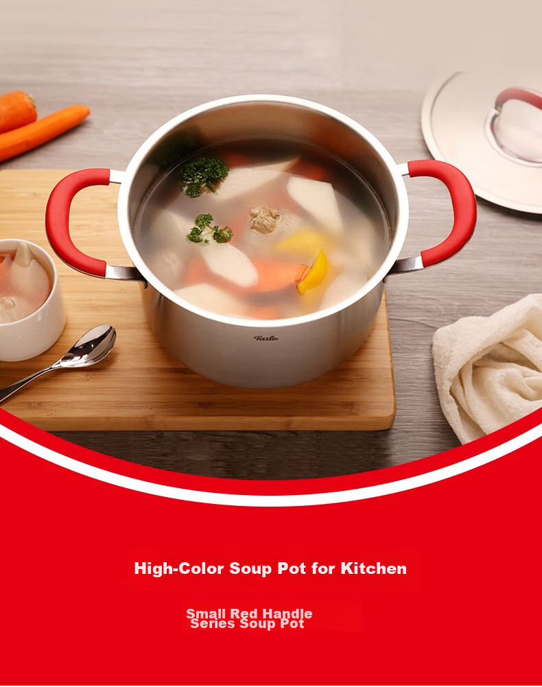 Feishile Small Red Handle Series, 24cm Steel Lid Double-Handle Deep Soup Pot (With Drawer), Stainless Steel Double-Layer Steamer Pot 1