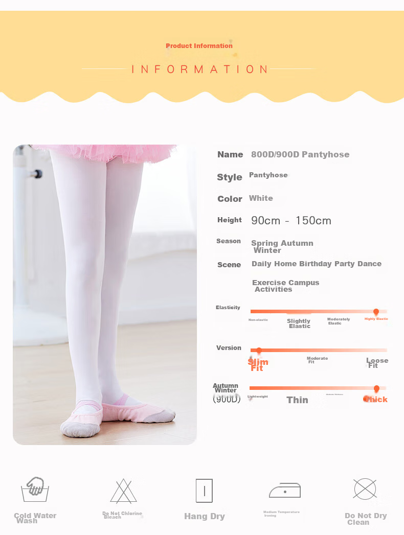 Aiwuge Children's Thermal Dance Socks, White Exam Practice Socks, Base Layer, Wearable Outside, Pantyhose, 900D, Size 2XL 2