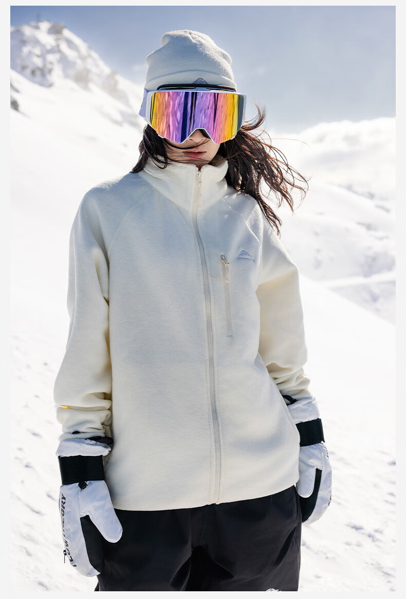 Flow Theory Outdoor Fleece Jacket Thickened Warm Lining Skiing Unisex Base Layer New Warm Off-White M 2