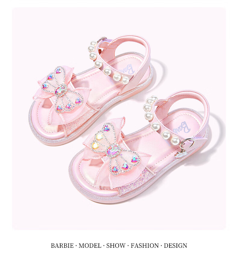 Barbie Children's Shoes, Summer Kids' Sandals, Girls' Butterfly Bow Open-Toe Sandals, Crystal Shoes DA5939, Light Purple, Size 28 3