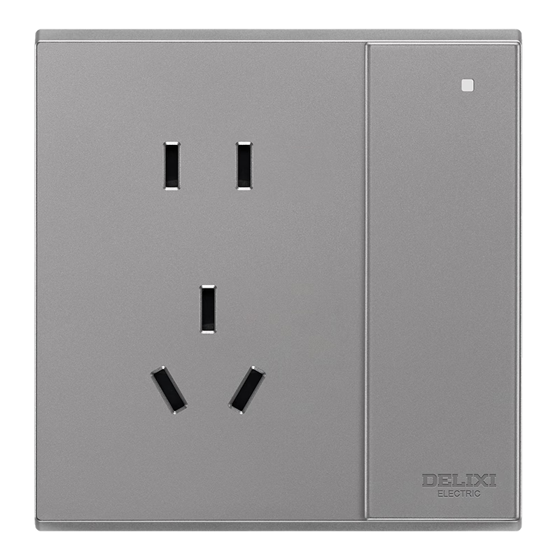 DELIXI Switch Socket Panel 86 Type CD229 One-Gang Two-Way with Five-Hole Socket Starry Gray Large Panel