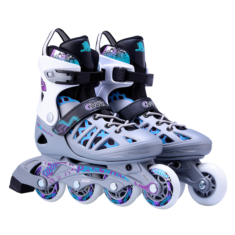 COUGAR Adult Adjustable Number Roller Skates Inline Skates Silver Purple Size L