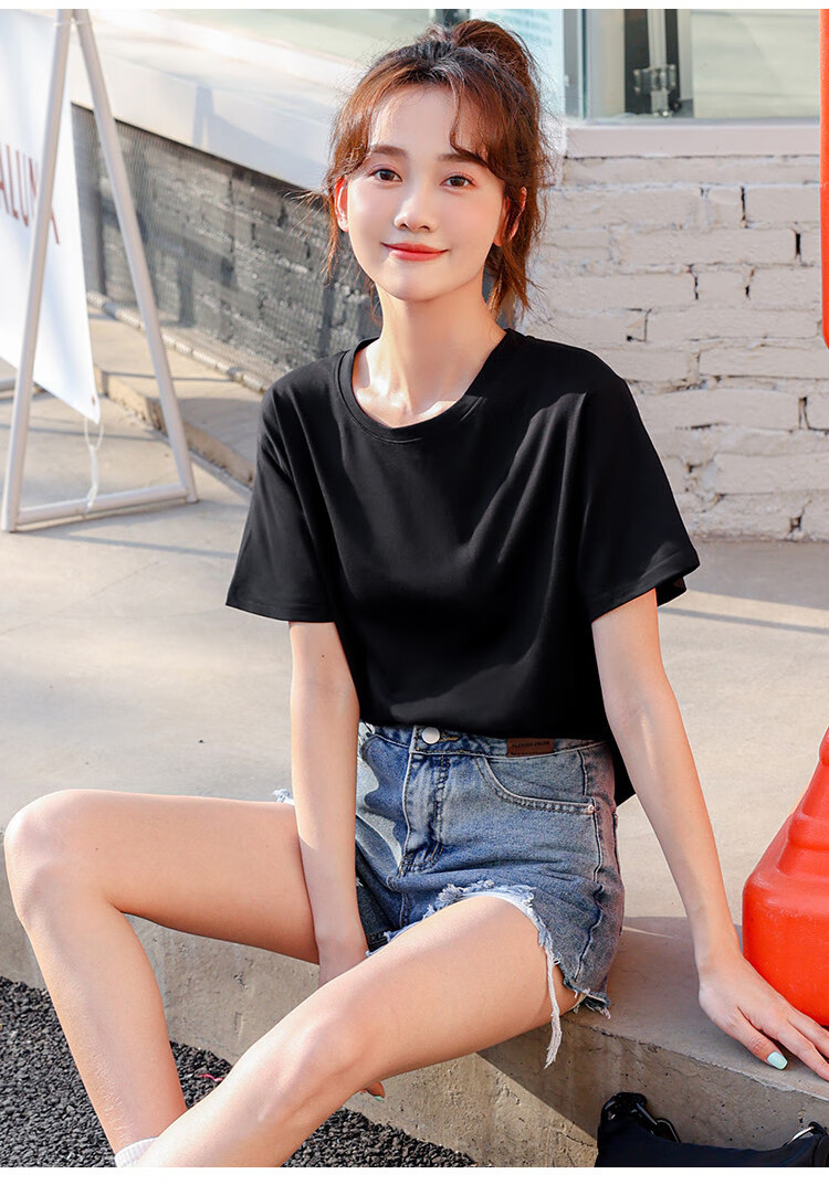TUCANO Solid Color Short-Sleeve Women's Simple Versatile Base Round Neck T-Shirt Loose Casual Comfortable Top, White, XL 14