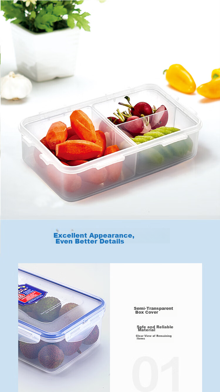 LOCK&LOCK Large Capacity Divided Plastic Food Storage Container, Lunch Box, Meal Box, Snack And Fruit Container, Refrigerator Organizer Box, Storage Container, 1L 9