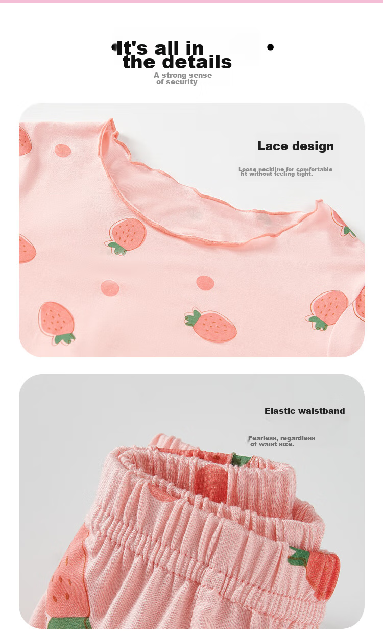 LangSha Children's Pajamas, Girls' Summer Thin Cool Modal Sleepwear, Youth Three-Quarter Sleeve Loungewear Set, Pink, Size 130 14