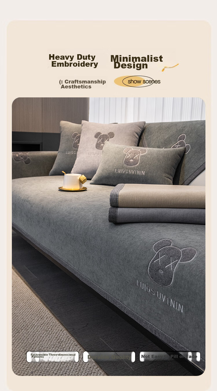AVIVI High-End Sofa Cushion Cover, Chenille Non-Slip Leather Sofa Slipcover, Armrest Backrest Towel, 90*90 Evening Style 4