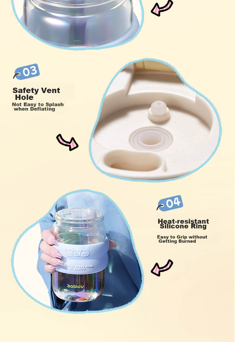 BABLOV Children's Straw Cup, Glass Water Bottle, Portable, Heat-Resistant, Student Tea Compartment Separable Cup, Anti-Scalding Cup Cover, 500ml 24