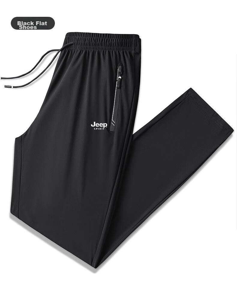 JEEP SPIRIT Casual Pants for Summer, Ice Silk Breathable Versatile Outdoor Quick-Dry Lightweight Sports Pants, Black Straight Leg, XL 11