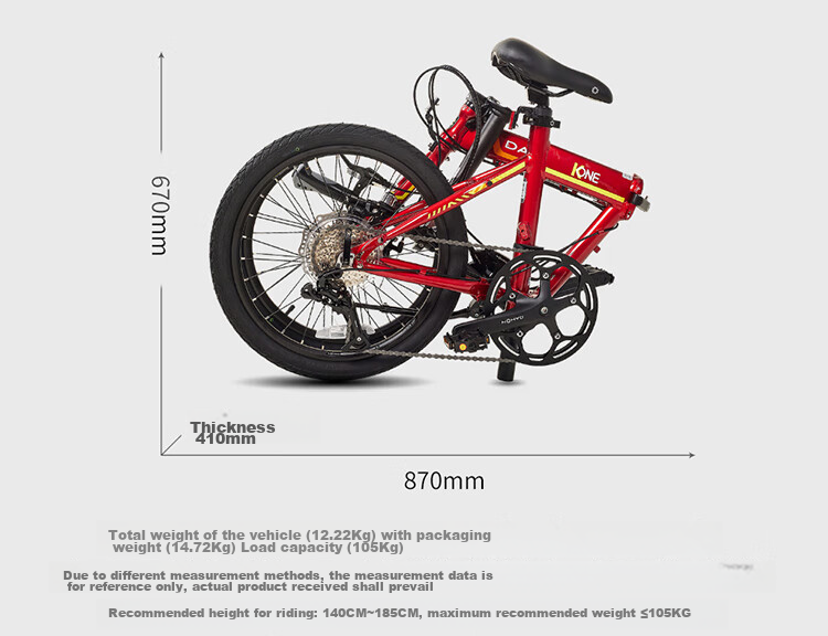 DAHON K-ONE Folding Bicycle, 20-Inch, 9-Speed, Ultra-Light Aluminum Alloy, Disc Brake, Sports Bike FKA091, Black 11