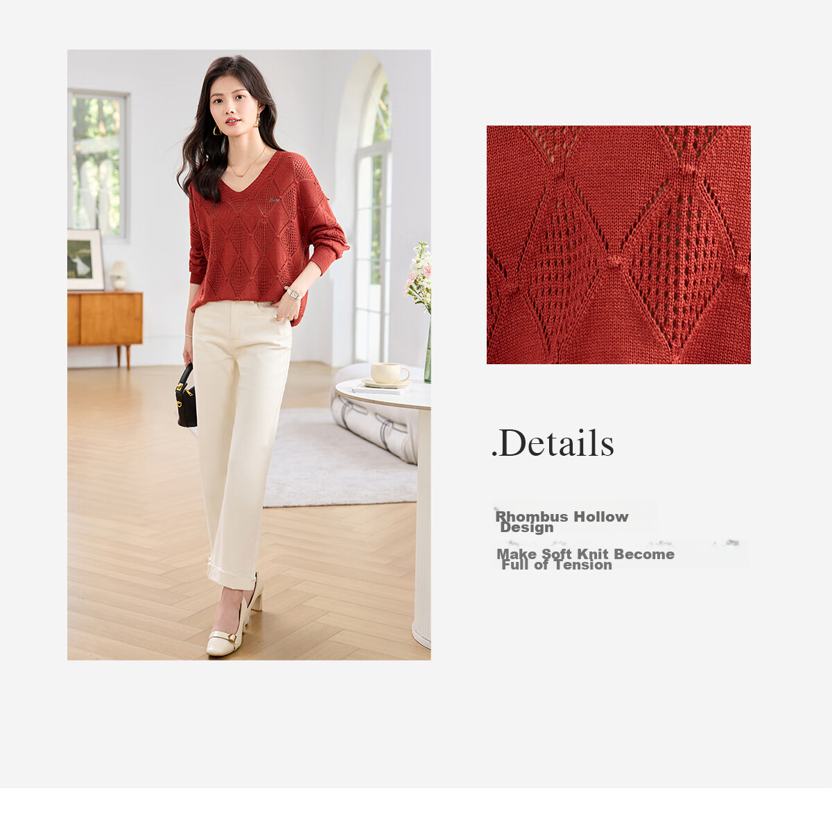 She Enjoy Textured Versatile Diamond Cable Knit Round Neck Sweater Women's Inner and Outer Wear Knit Top T53Z051 10