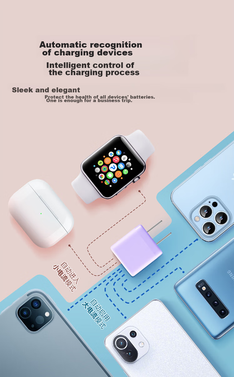 BULL PD20W Charger, Apple IPhone 16 Fast Charging Head, Auto Shut-Off When Fully Charged, Compatible with IPhone 15/14/13 Pro Max/12/11/x/8, Misty Purple 7