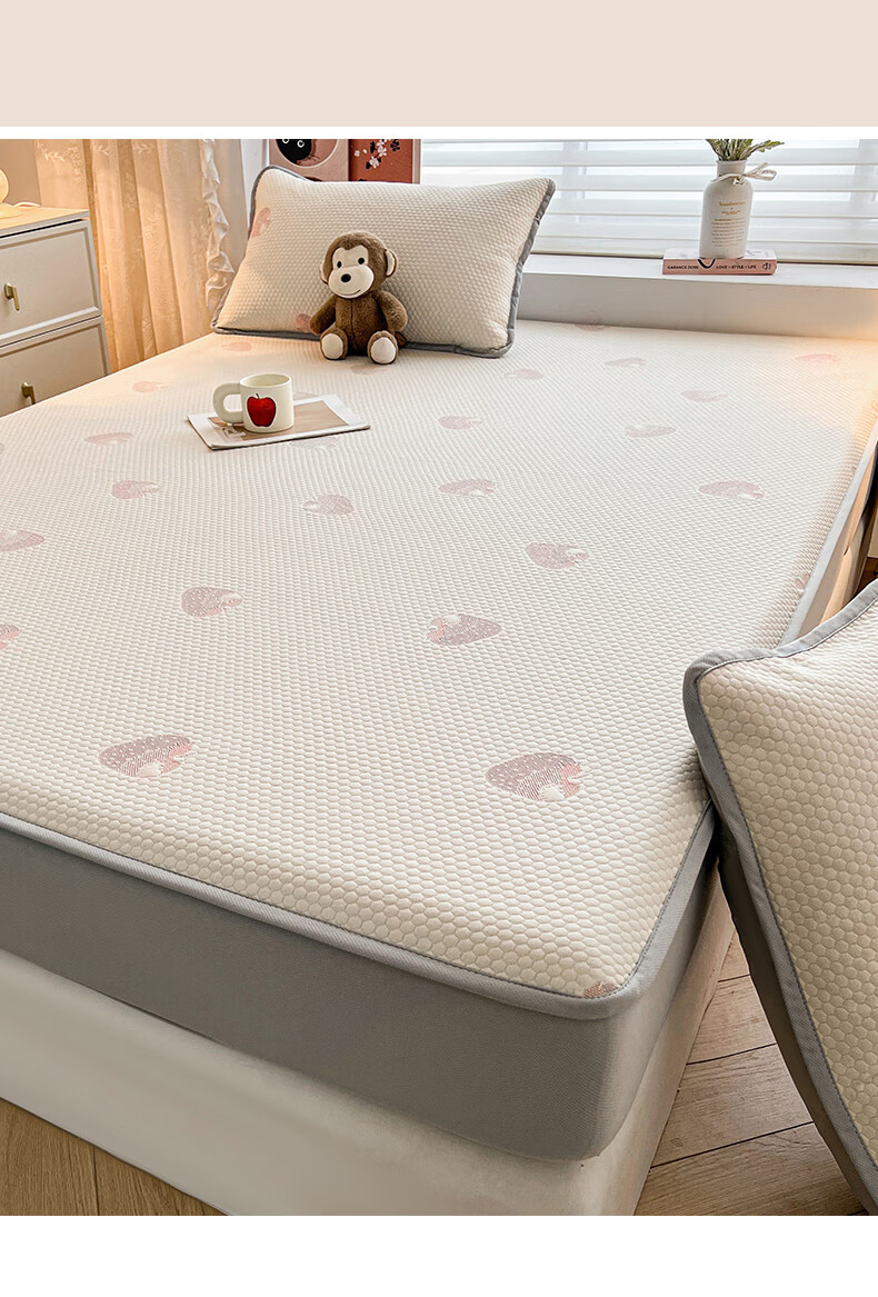 Wuyinliangpin Class A Summer Cool Ice Silk Fitted Sheet Set, Three Pieces, Double Bed 1.8x2 Meters Full Coverage Bed Cover Mattress Protector 1