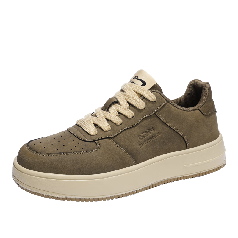 Guirenniao Men's Sneakers, Low-Top Soft-Soled Versatile Casual Shoes, Classic White Sneakers, Olive Brown, Size 40