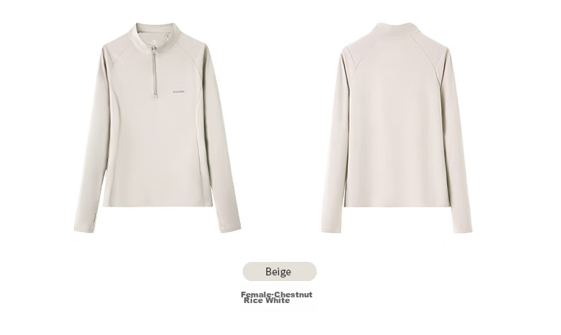 CAMEL Thin Fleece Sports Top for Women, Stand-Up Collar Long Sleeve Running Fitness T-Shirt C1W14L0623 Peach Pink S 9