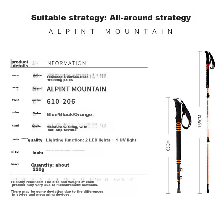 ALPINT MOUNTAIN Carbon Fiber Outdoor Trekking Pole for Men And Women, Lightweight Telescopic Three-Section Hiking Poles with Anti-Slip Desig 3