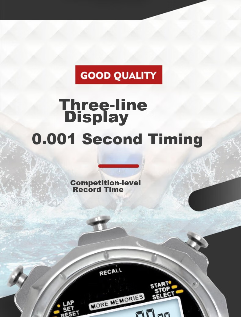 GEDUN Stopwatch, 3 Rows 100 Laps Dedicated Timer for Running, Sports, Fitness, Track And Field, Swimming, Multifunctional 9