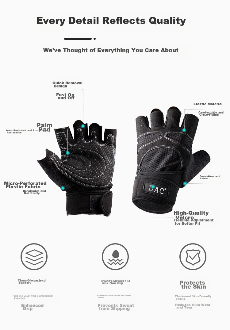 LAC Fitness Gloves for Men, Pull-Up Bar, Non-Slip, Bicycle, Mountain Climbing Training, Cycling, Half-Finger, Callus Prevention, Size M 3