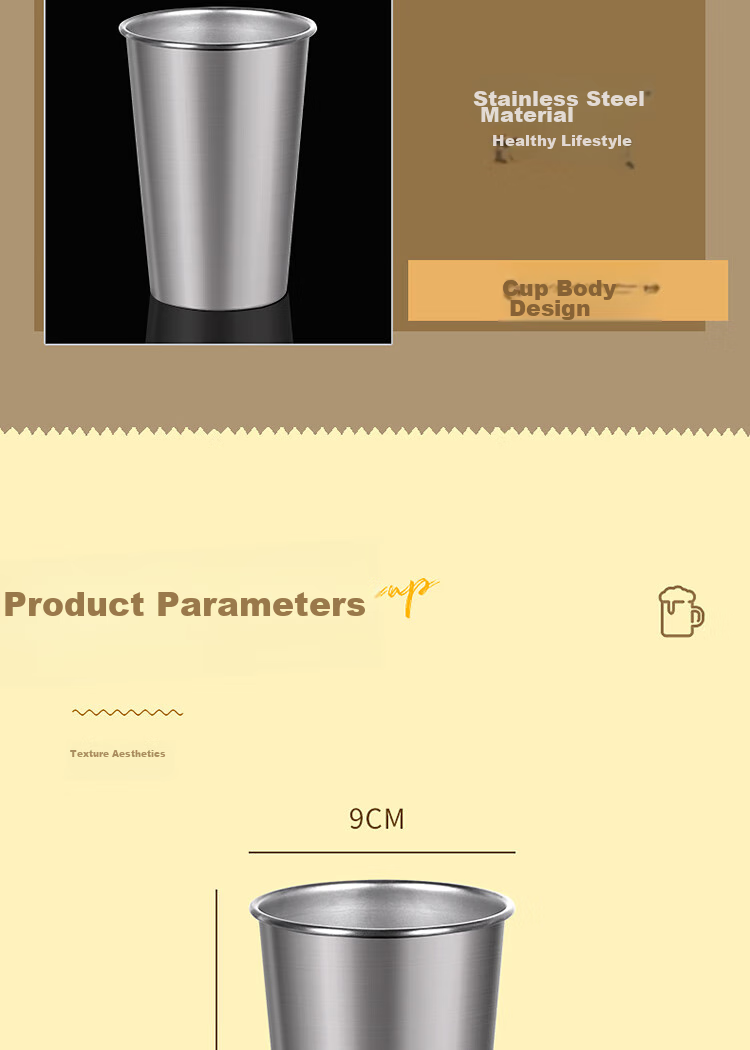 BJ 304 Double-Layer Cup, Stainless Steel Step Cup, Korean-Style Beer Mug, Coffee Cup, Stainless Steel Water Cup, 260ml Single Piece 12