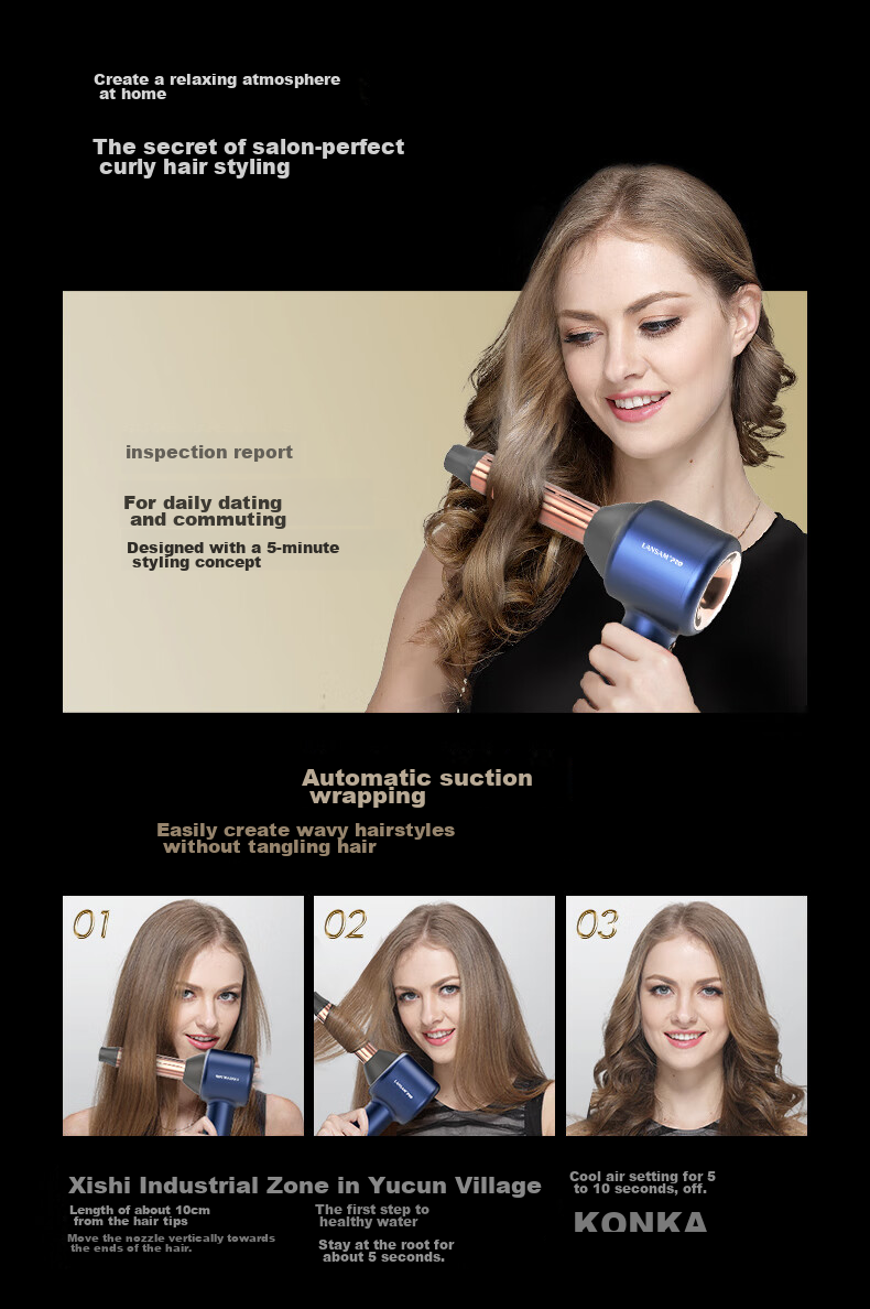 LANSAM Hair Dryer, Home Use, Plasma Hair Protection, High-Speed, Strong Airflow, Gentle on Hair, Negative Ion Electric Blower, Birthday Gift, Youth Version - Twilight Blue 5