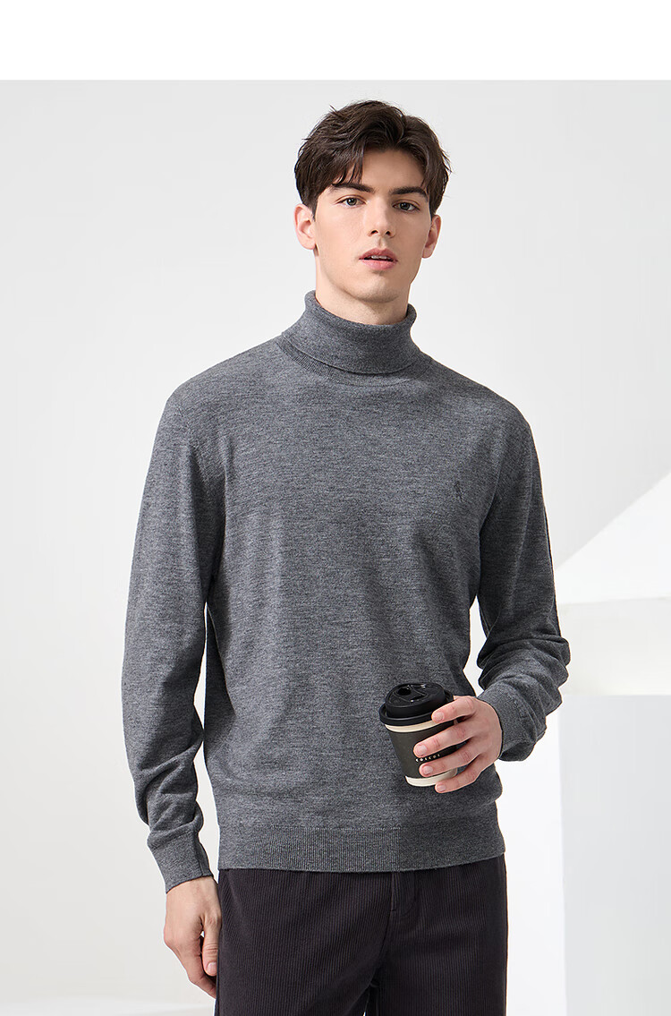 Dance with Wolves [100% Merino Wool] Turtleneck Warm Wool Sweater Versatile Long Sleeve Men's Sweater 306 Brown 175 12
