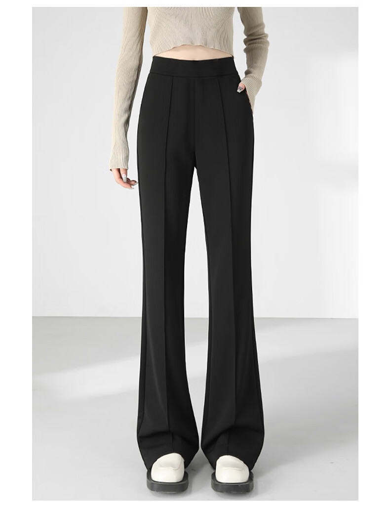 LangSha Women's Spring Thin High-Waist Slim Flared Trousers Casual Draped Long Pants 9