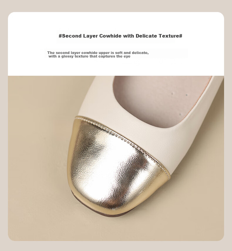 ZHR Women's Single Shoes, Autumn Shallow Mary Jane Shoes, Patent Leather with Straight Buckle, AH335 White Gold, Size 36 5