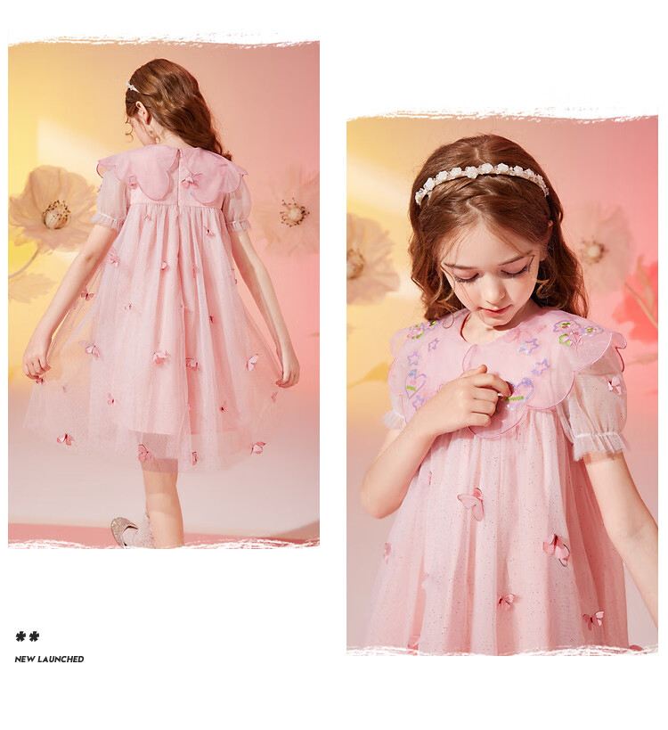 ASK JUNIOR Girls' Summer Dress, Children's Lightweight Fairy-Like Butterfly Mesh Fashion Doll Collar Princess Dress 9