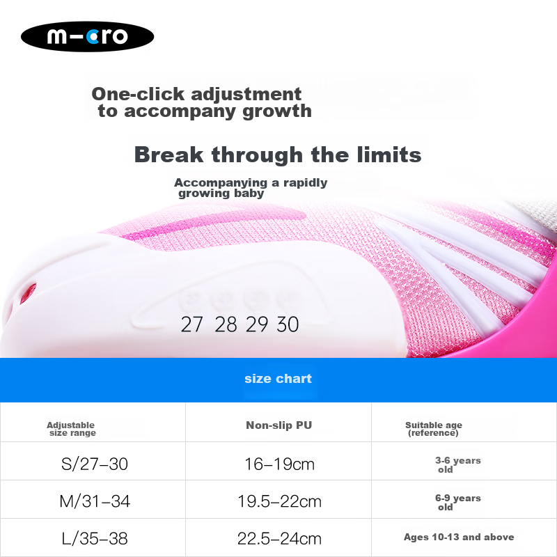 Micro Ice Skates for Children, Boys And Girls, Micro Roller Skates for Elementary And Middle School Students, Pink Single Shoes Size L