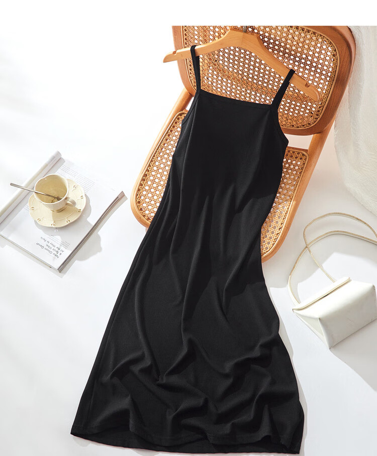 Dme Sleeveless A-Line Slightly Stretchy Vacation Style Thin Strap Dress for Women, Mid-Length, Charcoal Black, M 13