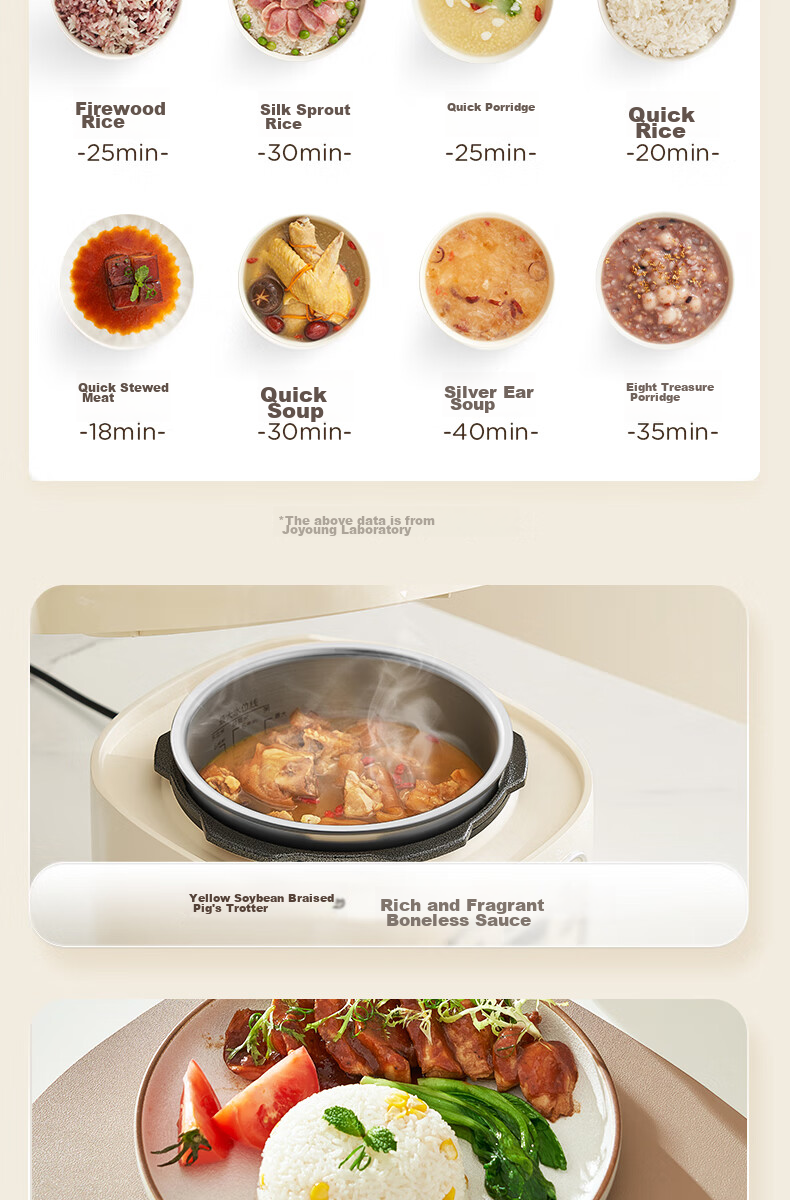 Joyoung Electric Pressure Cooker, 3L Compact Capacity, One-Touch Release Valve, Multifunctional Menu, Crystal Non-Stick Coating, 30NPS1 11