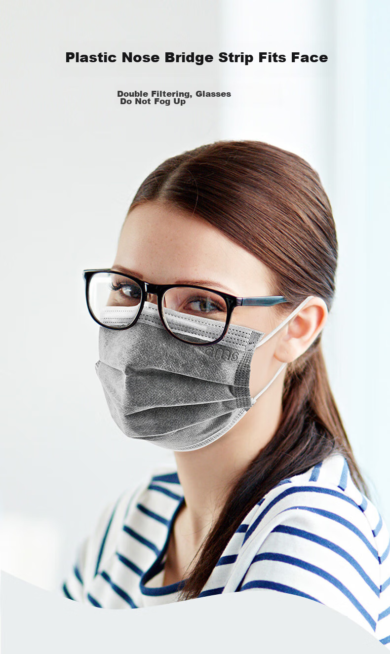 Ams Disposable Activated Carbon Face Masks, 50 Pieces/box, Individually Wrapped, Protective for Renovation Odors, Formaldehyde, Flu Virus, Gray Industrial Protection against Pollen Dust Sand Spray Droplets Allergies Breathable Grinding 12