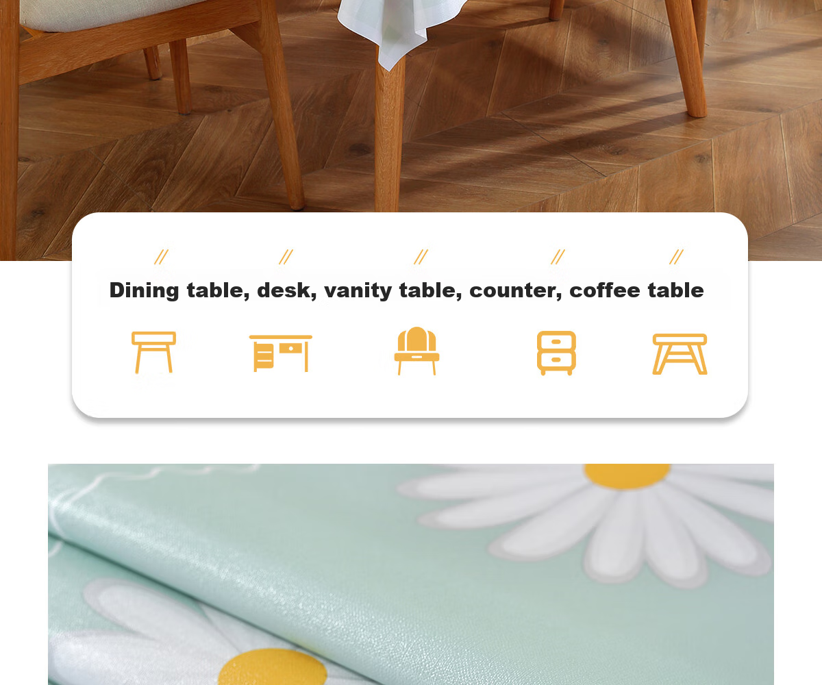 Mihua Rectangular Tablecloth, Waterproof And Oil-Proof, Washable, Heat-Resistant PVC Table Mat, Coffee Table Cover, Small Floral Patter 17