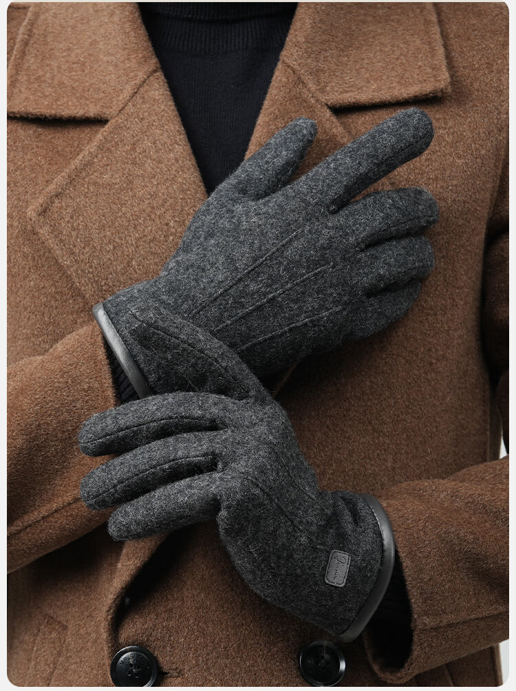 JIUMU Wool Thermal Gloves for Men, Winter Thickened Fleece-Lined Windproof Cold-Resistant Touchscreen Compatible Gloves 3