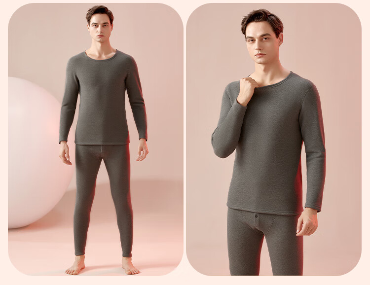 Hengyuanxiang Wool And Silk Thermal Underwear, Fleece-Lined, Extra Thick, Mid-Collar Autumn Top And Bottom Set 17