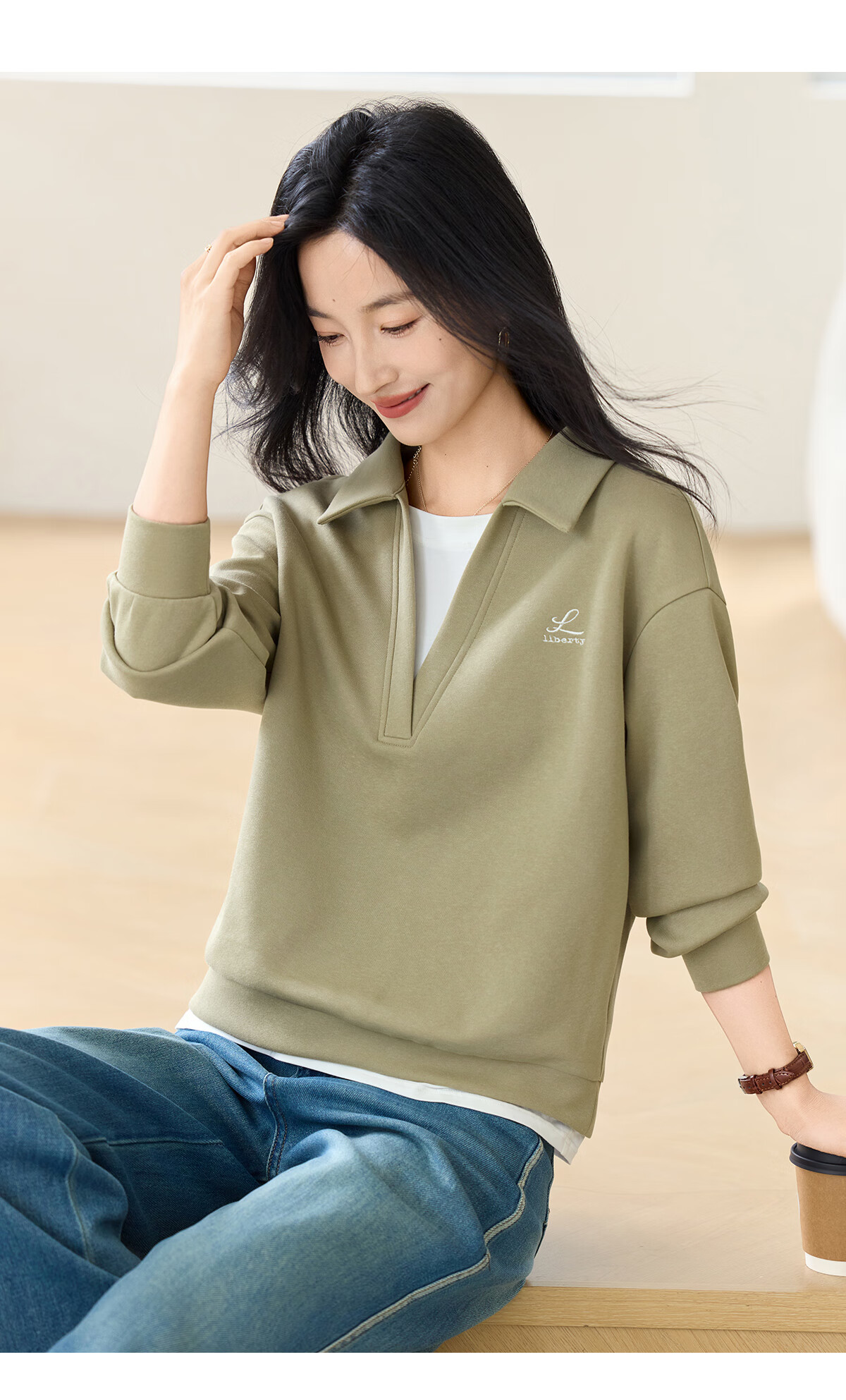 Chushen Spring Autumn Women's Classic POLO Spliced Fake Two-Piece Fashion Design Top S53W048 7