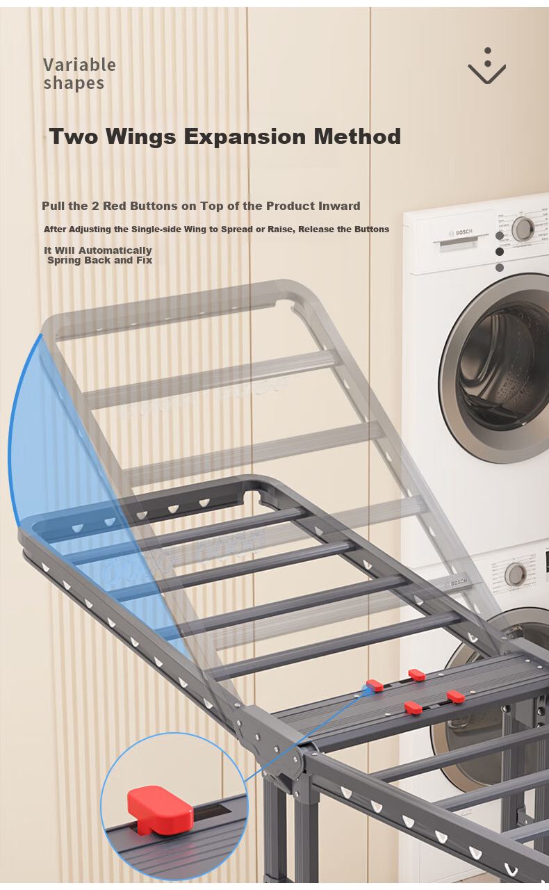 HKG Aluminum Alloy Wing-Shaped Folding Clothes Drying Rack with Adjustable Height for Balcony, Laundry Room, Indoor And Outdoor Use, Thickened And Reinforced 12