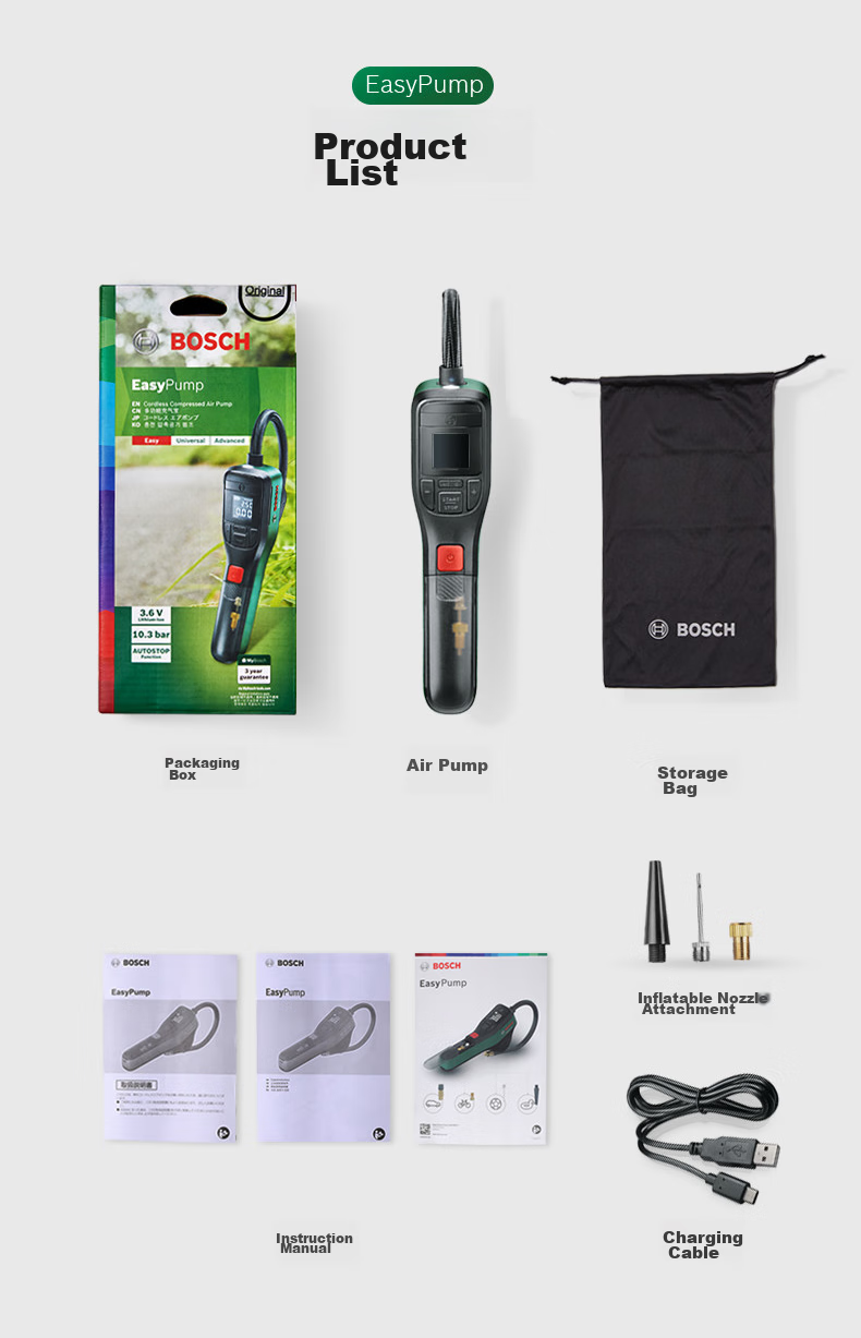 BOSCH Car Air Pump Inflator for Sedans And Cars, High-Power Single-Cylinder Portable Cycling Pump 32